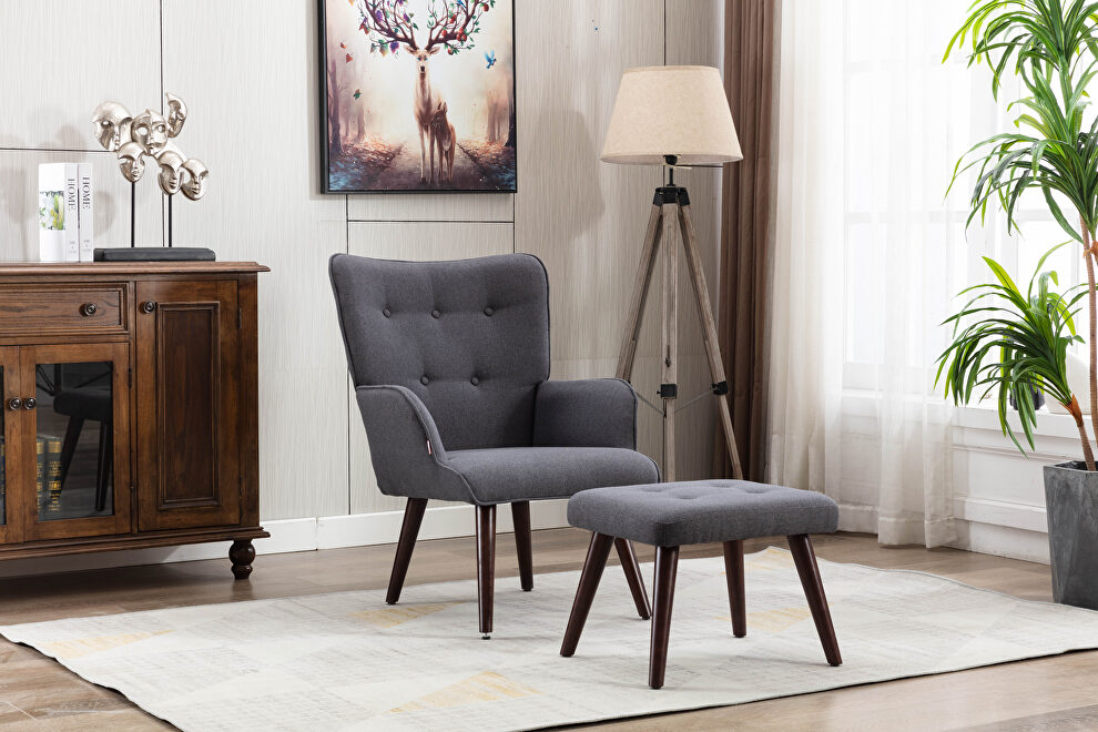 Gray linen chair with ottoman for indoor home and living room by La Spezia