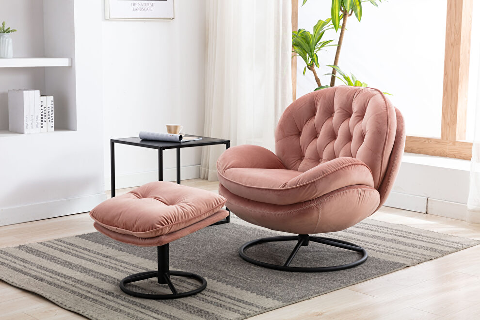 Pink soft velvet fabric accent chair with ottoman by La Spezia