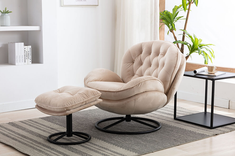 Beige soft velvet fabric accent chair with ottoman by La Spezia