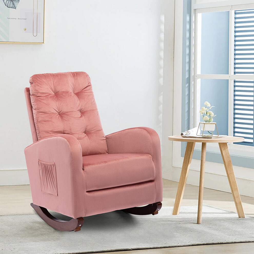 Pink velvet upholstered rocking chair by La Spezia