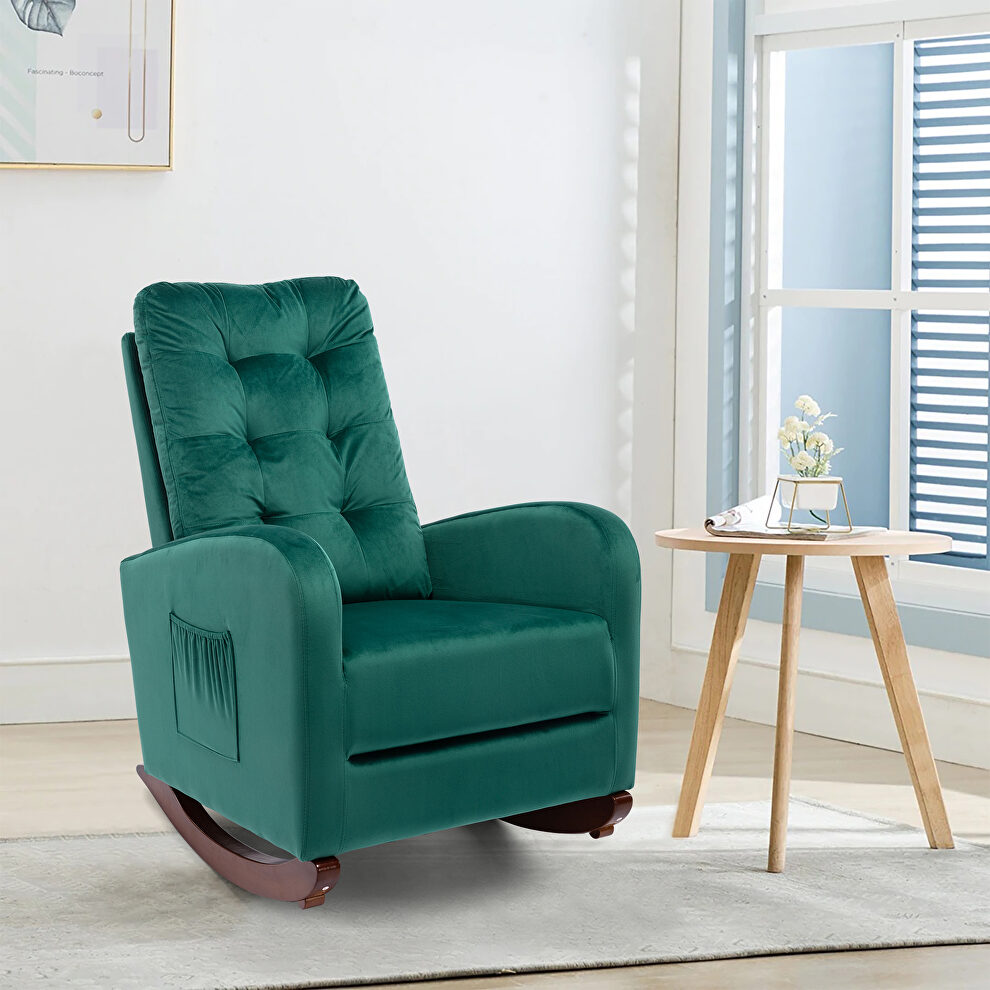 Green velvet upholstered rocking chair by La Spezia