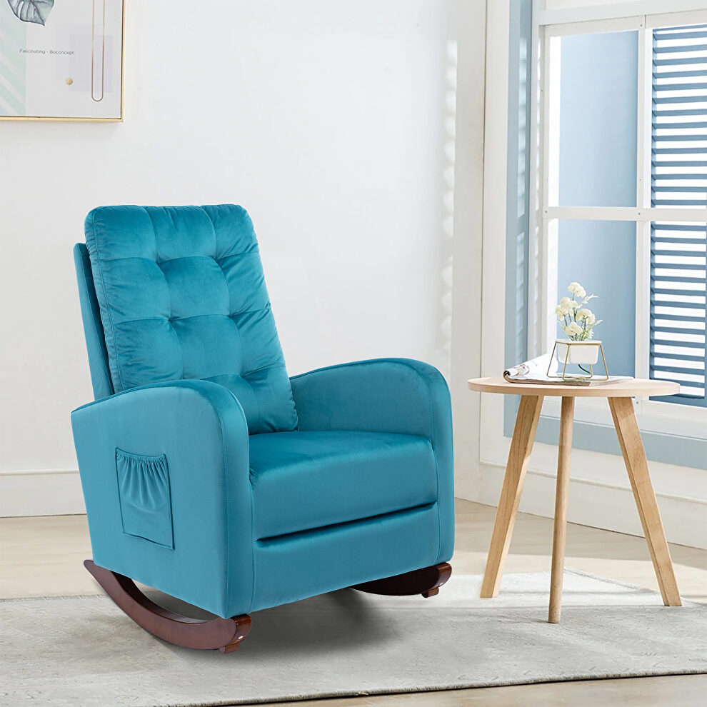 Blue velvet upholstered rocking chair by La Spezia