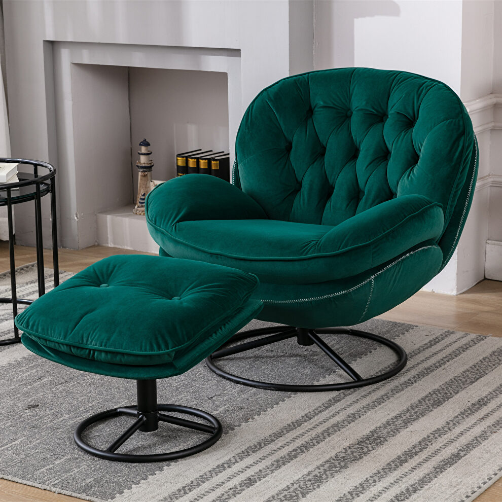 Green velvet accent chair with ottoman set by La Spezia