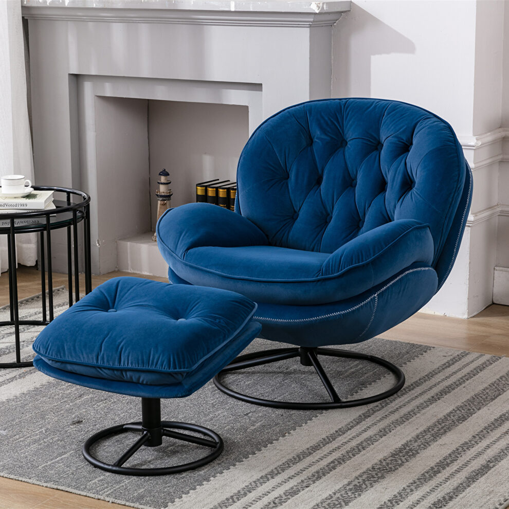 Blue velvet accent chair with ottoman set by La Spezia