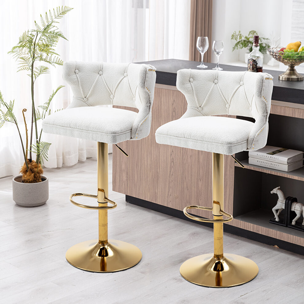 Cream boucle back and golden footrest counter height dining chairs, 2pcs set by La Spezia