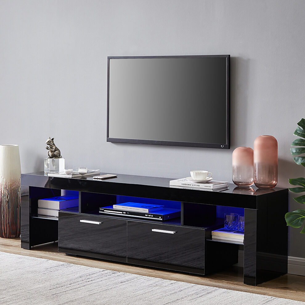 Black high glossy front morden TV stand with led lights by La Spezia