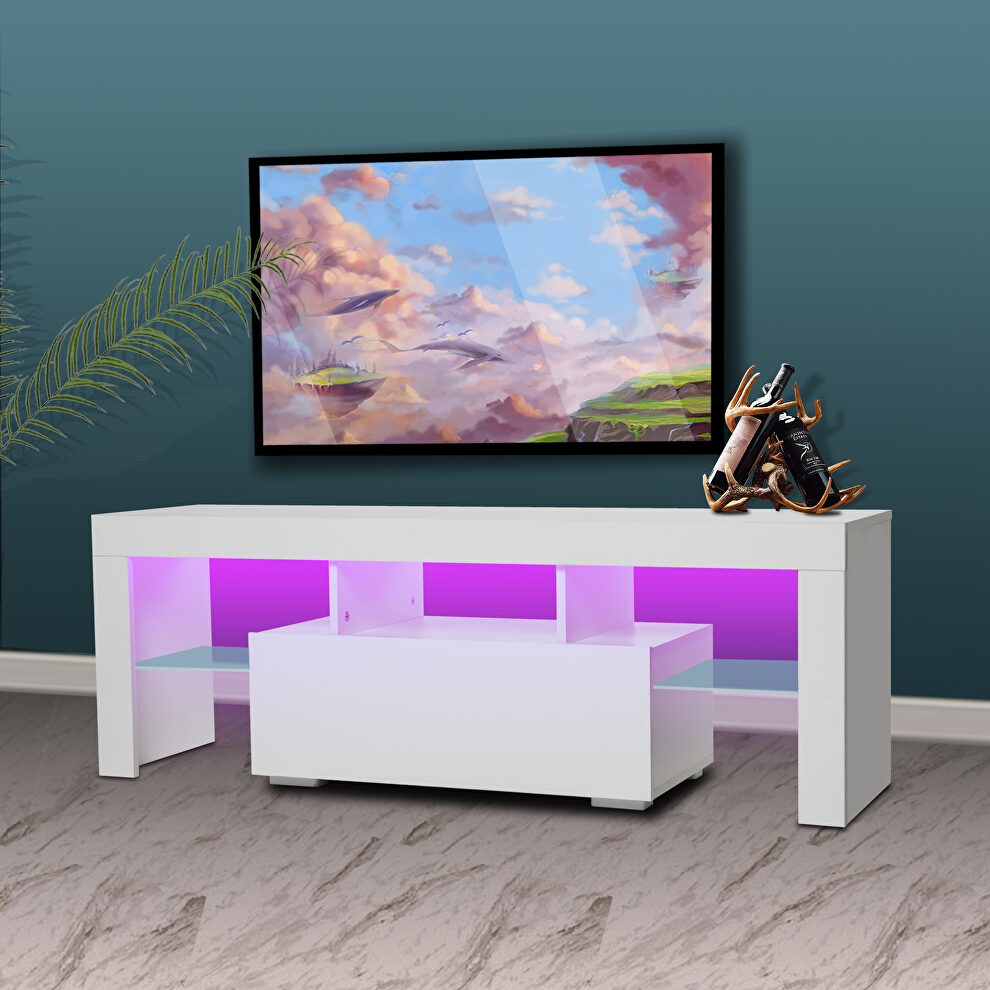 White high glossy morden TV stand with led lights by La Spezia