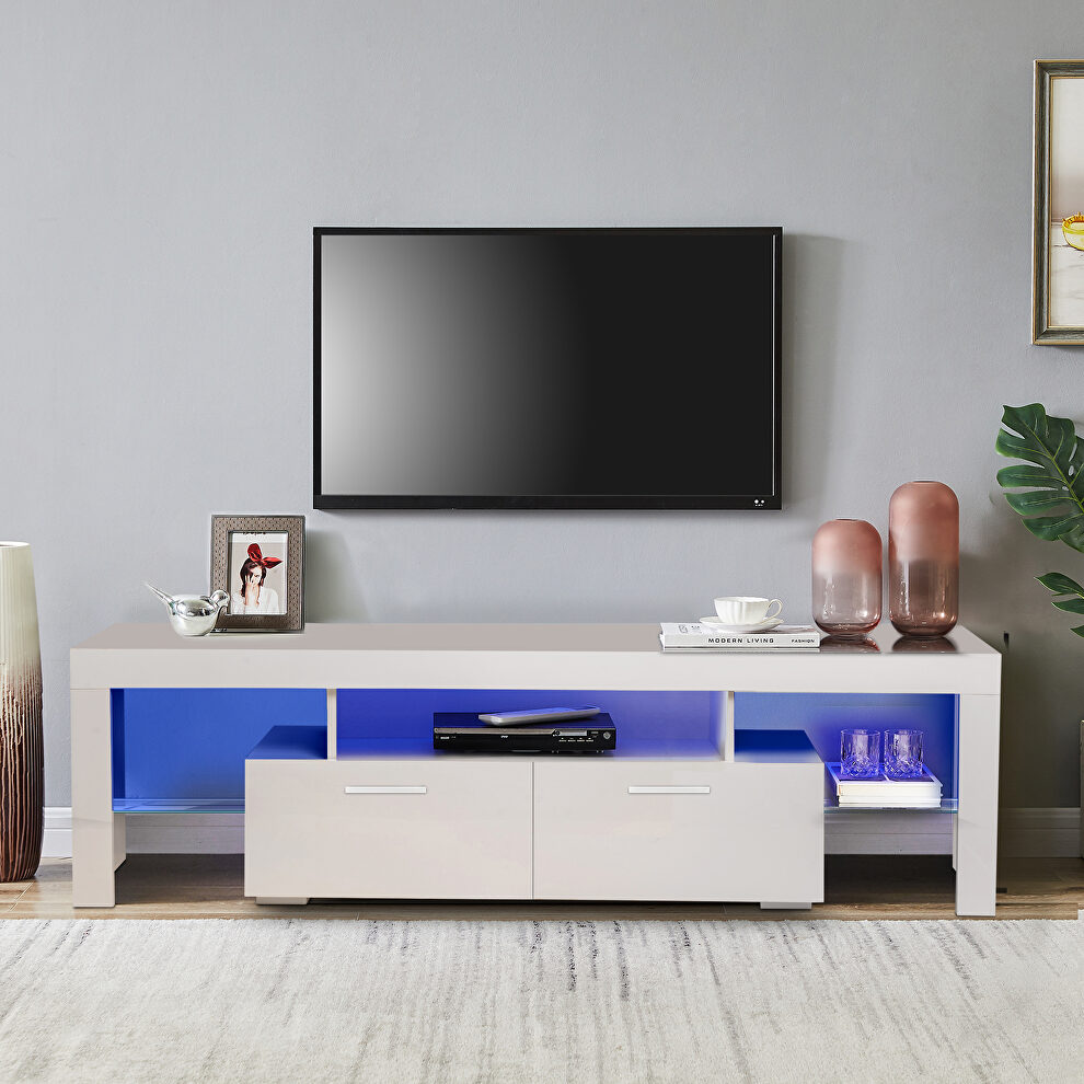 White high glossy front morden TV stand with led lights by La Spezia