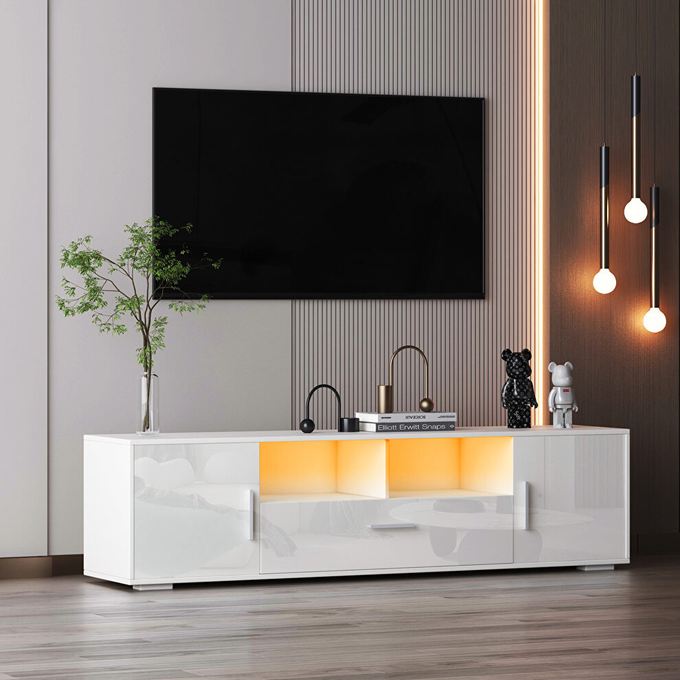 White morden TV stand with led lights by La Spezia