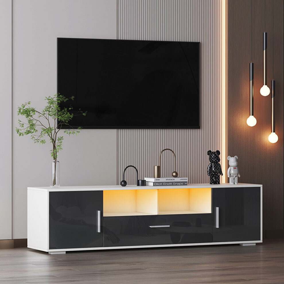 White/ dark gray morden TV stand with led lights by La Spezia