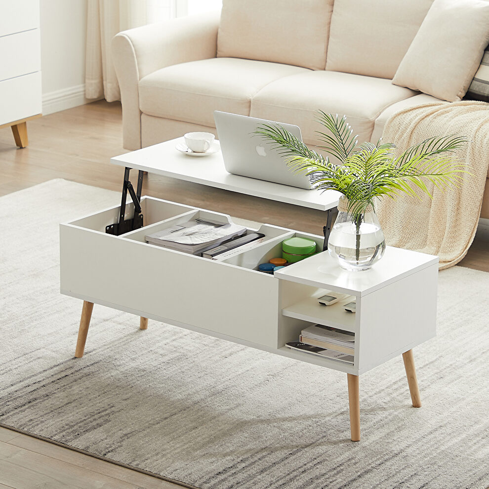 Matte white coffee table with solid wood leg rest by La Spezia