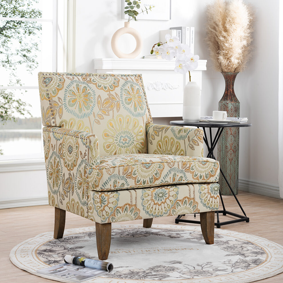 Beige yellow fabric upholstery traditional style wide armchair by La Spezia