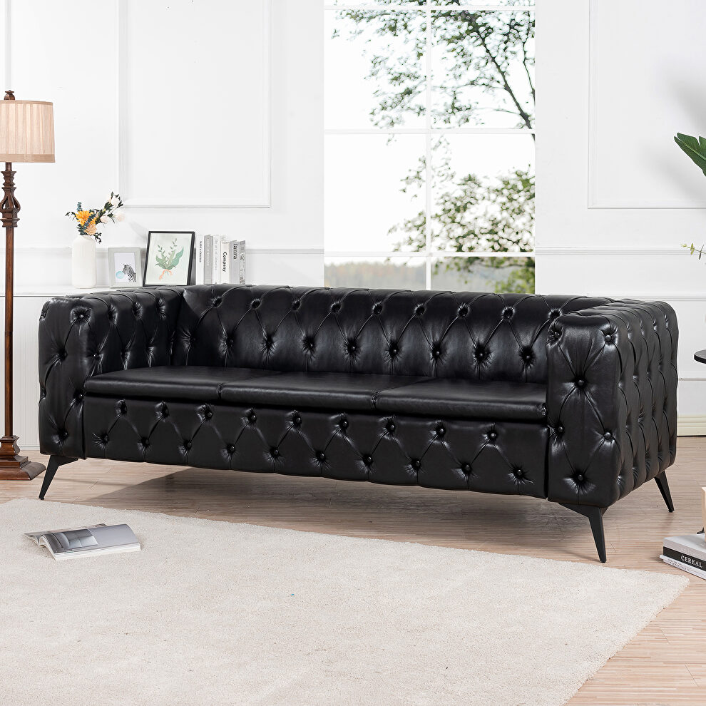 Black pu traditional square arm removable cushion 3-seater sofa by La Spezia