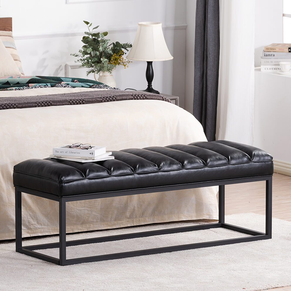 Black pu upholstered bench with metal base by La Spezia