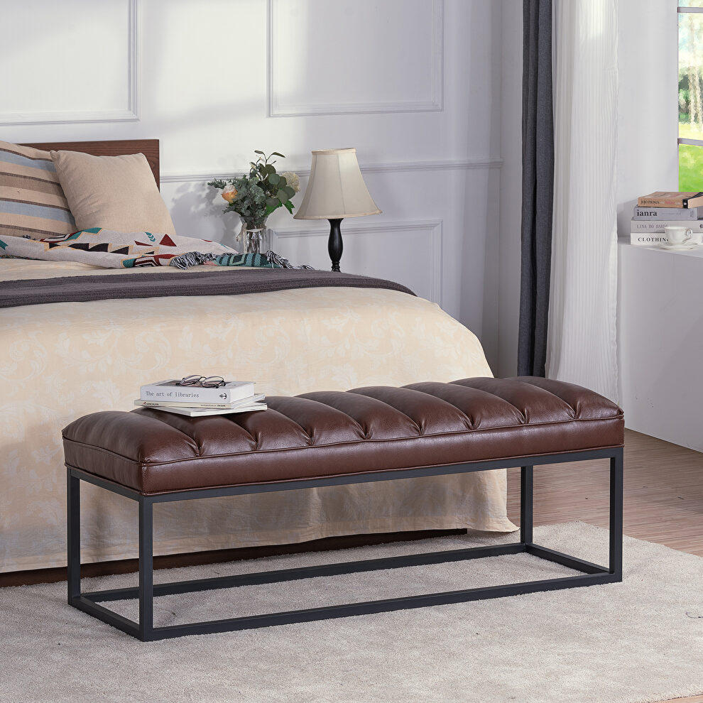 Dark brown pu upholstered bench with metal base by La Spezia