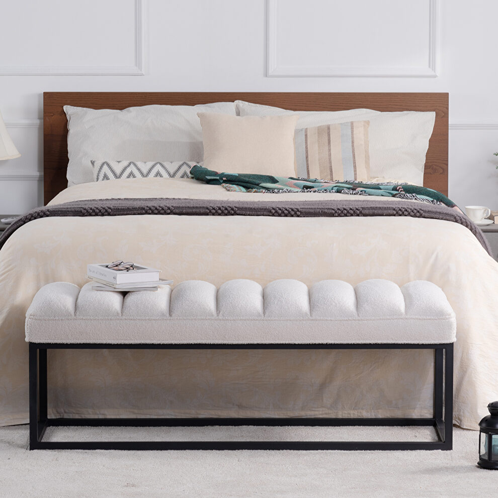 White velvet upholstered bench with metal base by La Spezia