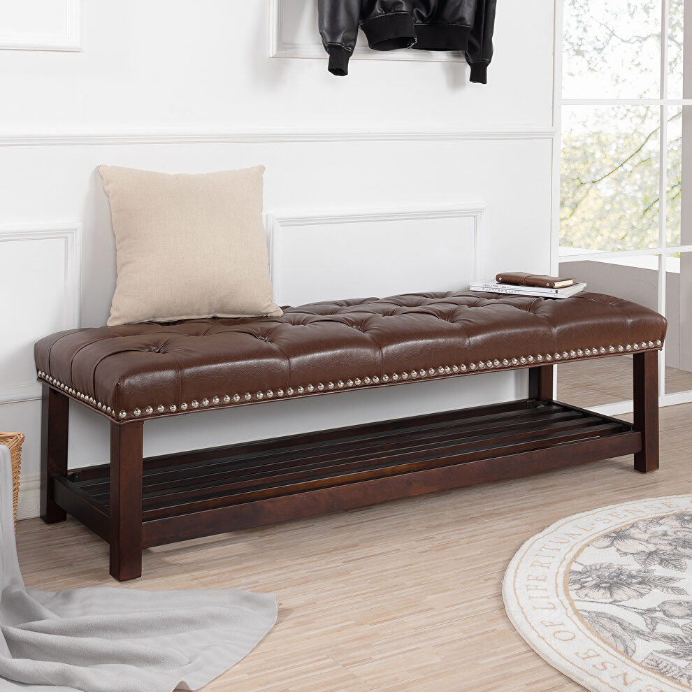 Dark brown pu wooden base upholstered bench by La Spezia