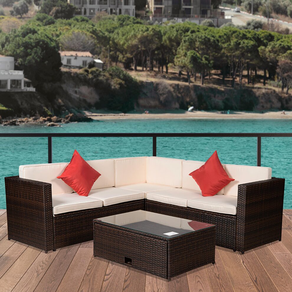 Brown/ beige outdoor garden patio furniture 4-piece set by La Spezia