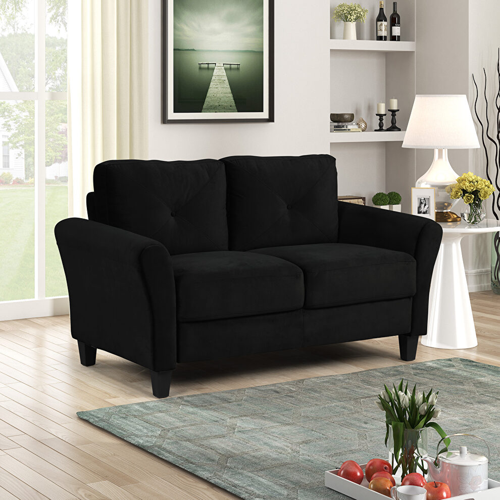 Loveseat black fabric sofa with extra padded cushioning by La Spezia
