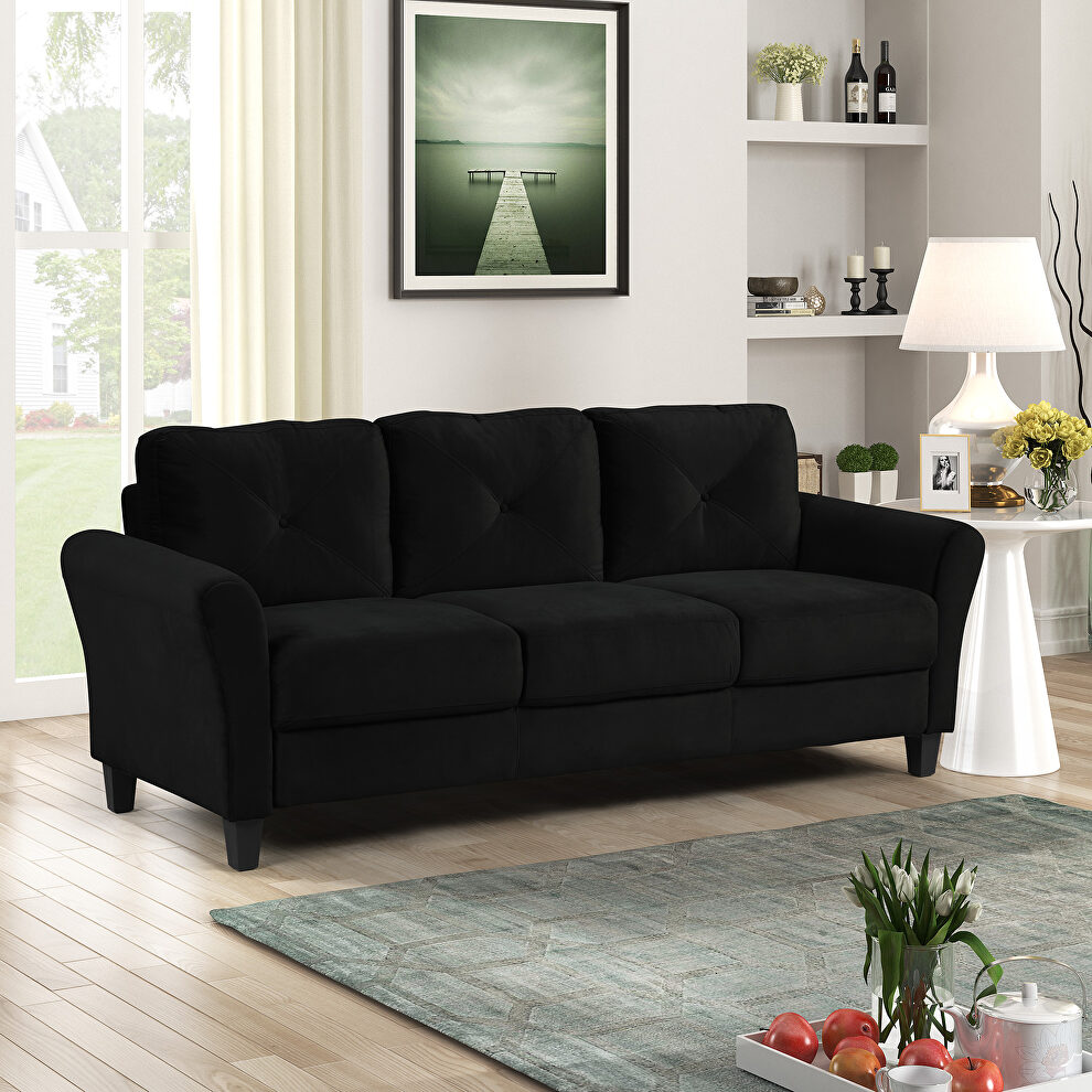 Loveseat black fabric sofa with extra padded cushioning by La Spezia