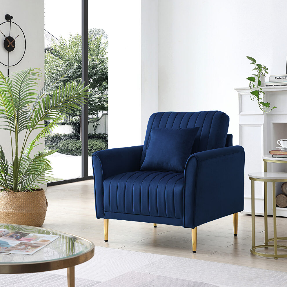 Mid-century modern blue velvet fabric channel tufted accent chair by La Spezia