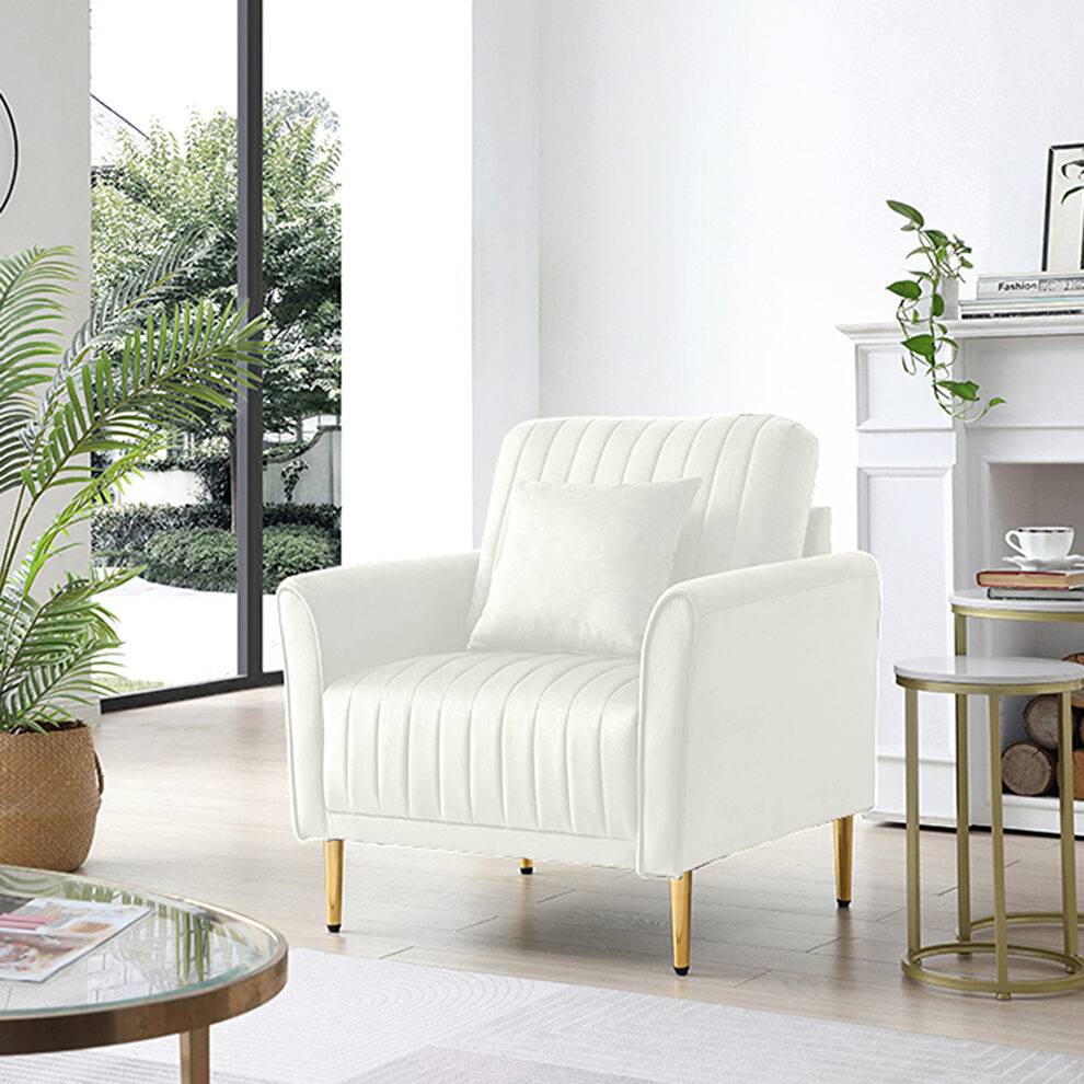 Mid-century modern cream velvet fabric channel tufted  accent chair by La Spezia