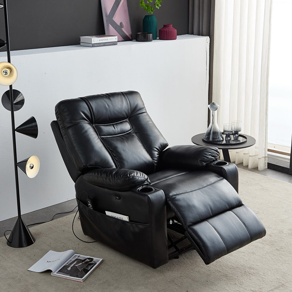 Black leather gel electric power lift recliner chair with massage and heat by La Spezia