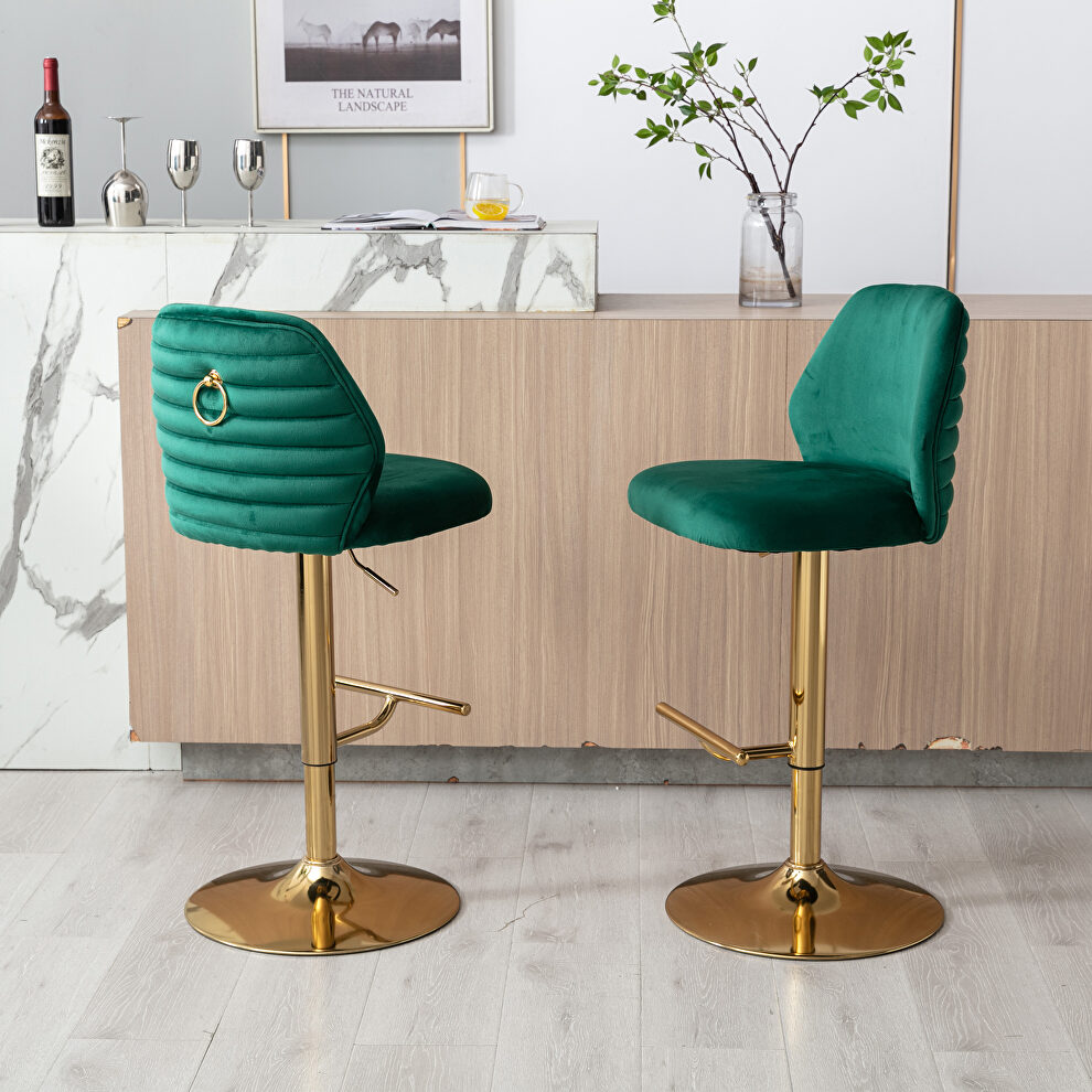 Green velvet adjustable counter height swivel bar stools chair set of 2 by La Spezia