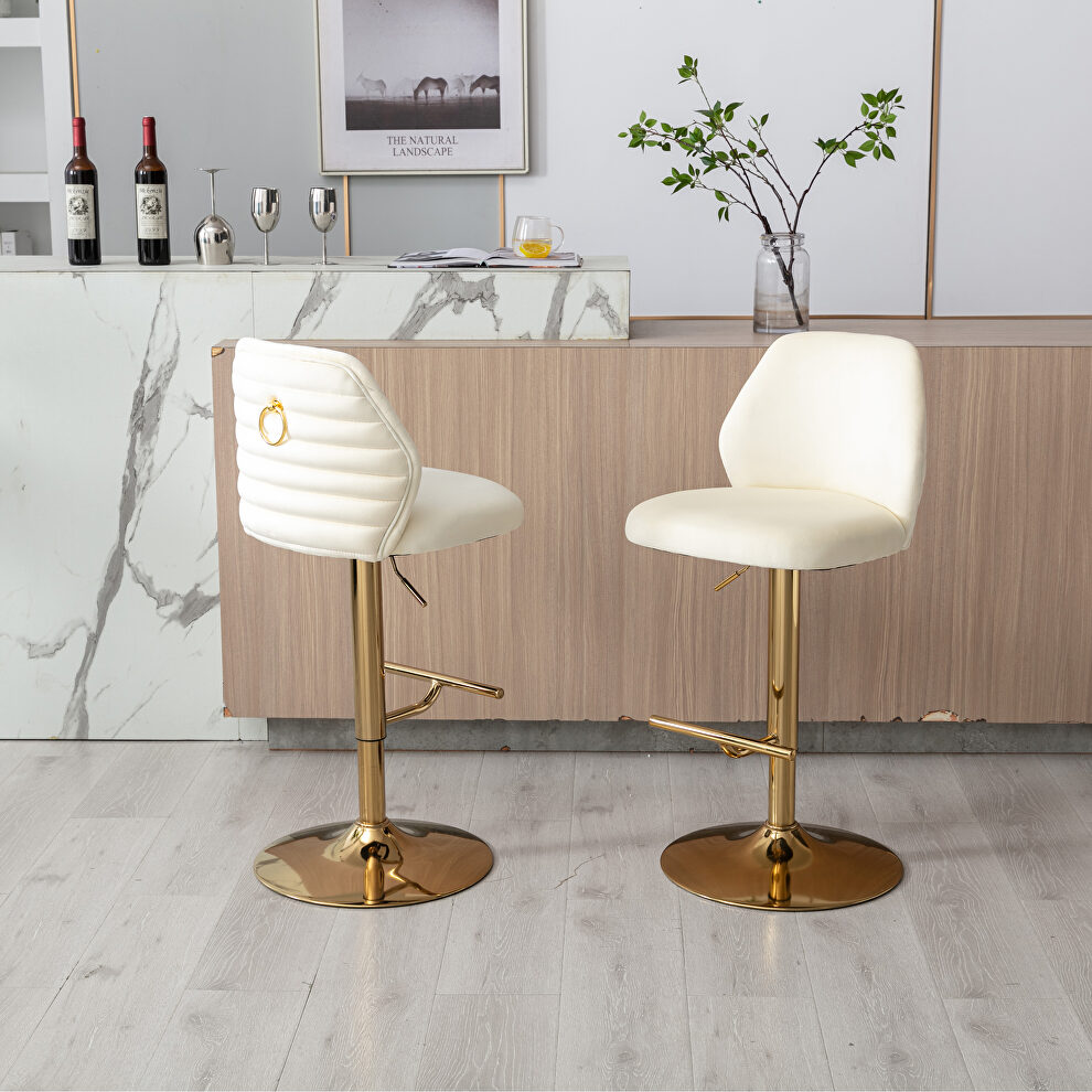 Cream velvet adjustable counter height swivel bar stools chair set of 2 by La Spezia