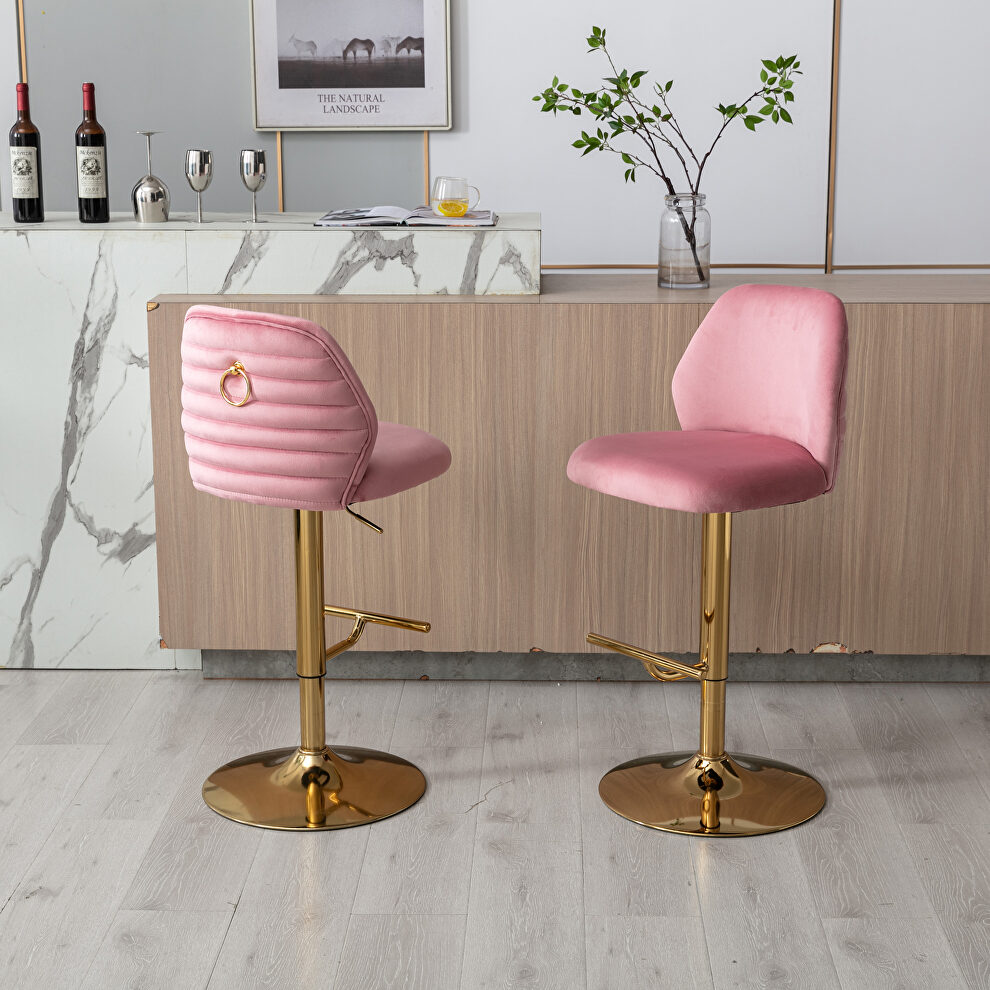 Pink velvet adjustable counter height swivel bar stools chair set of 2 by La Spezia