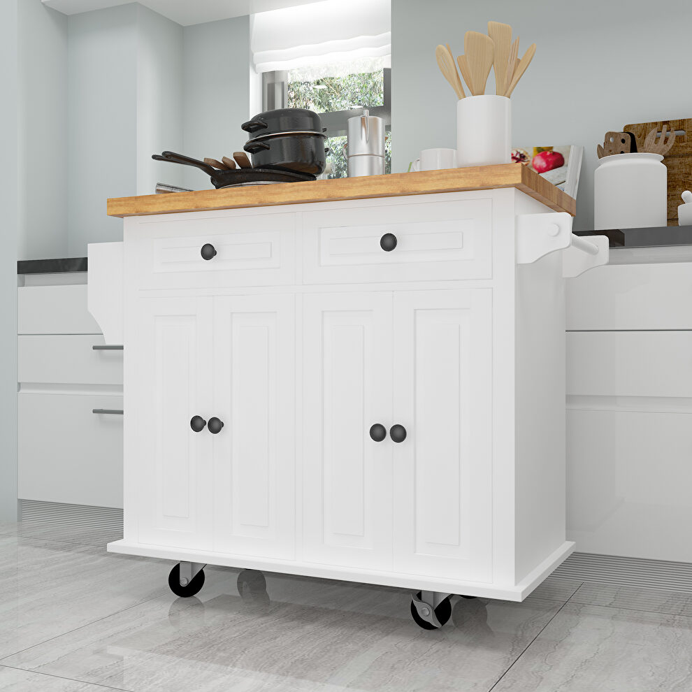 Versatile design kitchen island cart with two storage cabinets in white by La Spezia