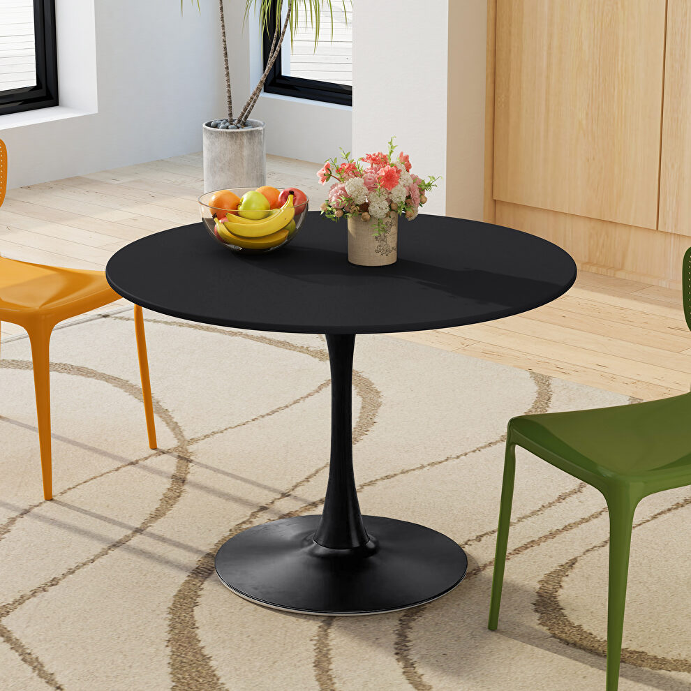 Black round mdf top modern dining table with metal base by La Spezia
