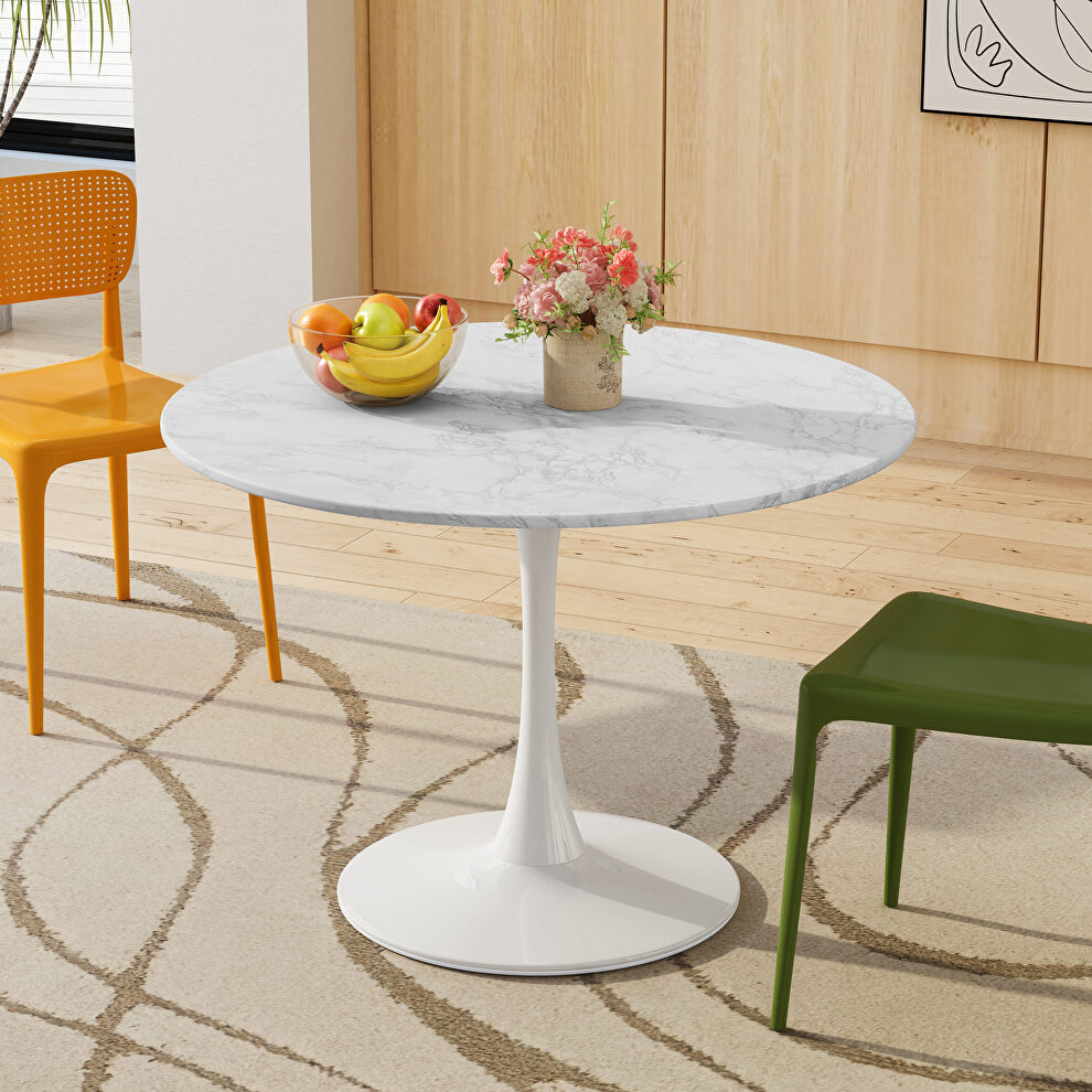White marble round mdf top modern dining table with metal base by La Spezia