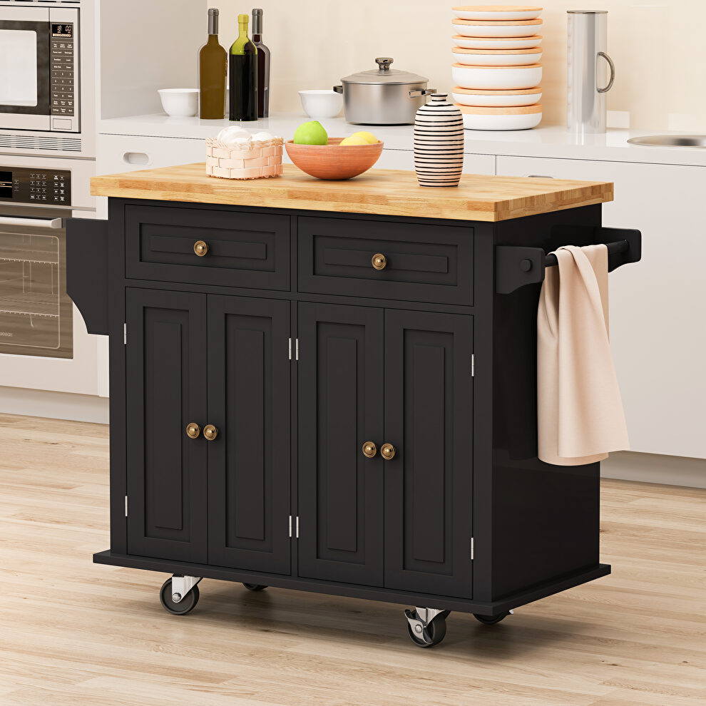 Versatile design kitchen island cart with two storage cabinets in black by La Spezia