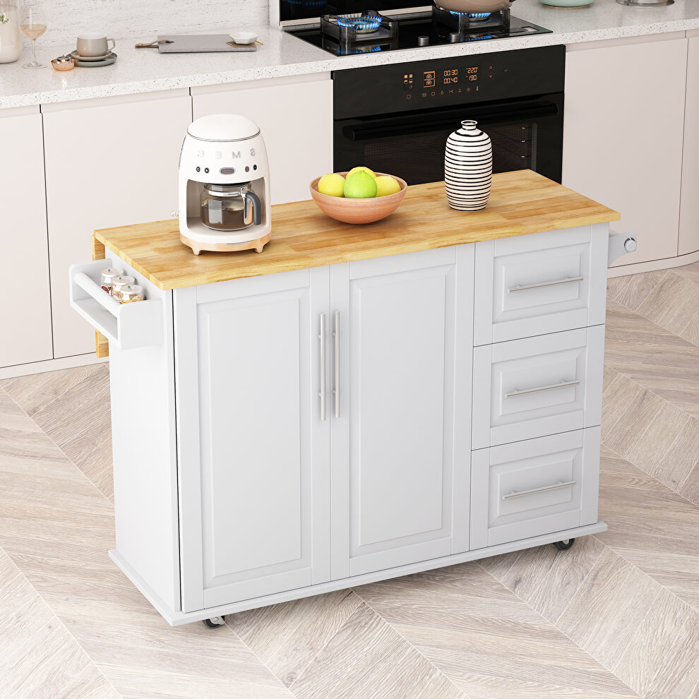 Kitchen island cart with spice rack towel rack in white by La Spezia
