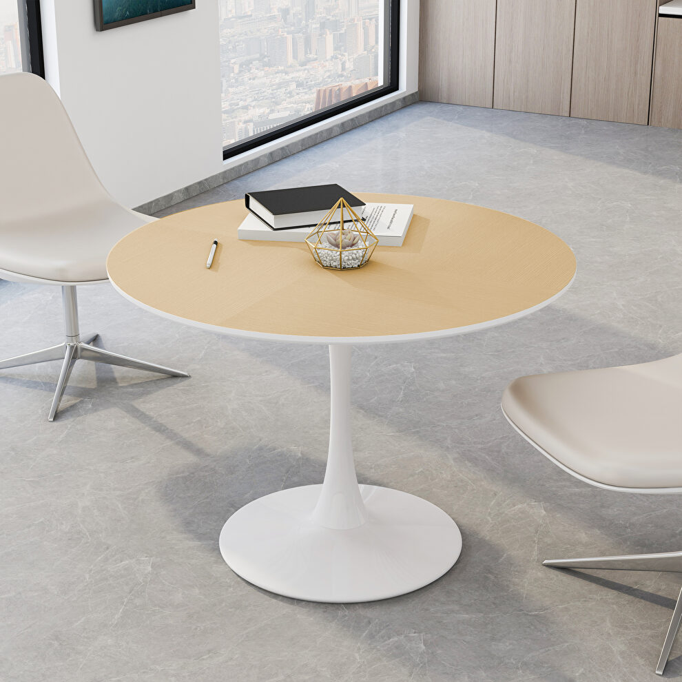 Natural finish round wood top modern dining table with metal base by La Spezia