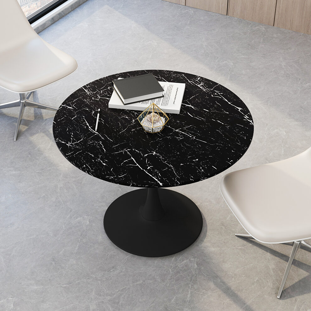 Marble round mdf top modern dining table with metal base by La Spezia