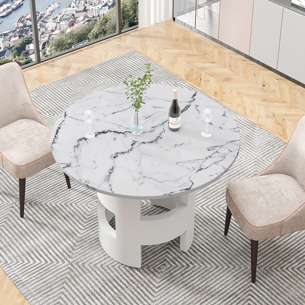 Modern round dining table with printed white marble top by La Spezia