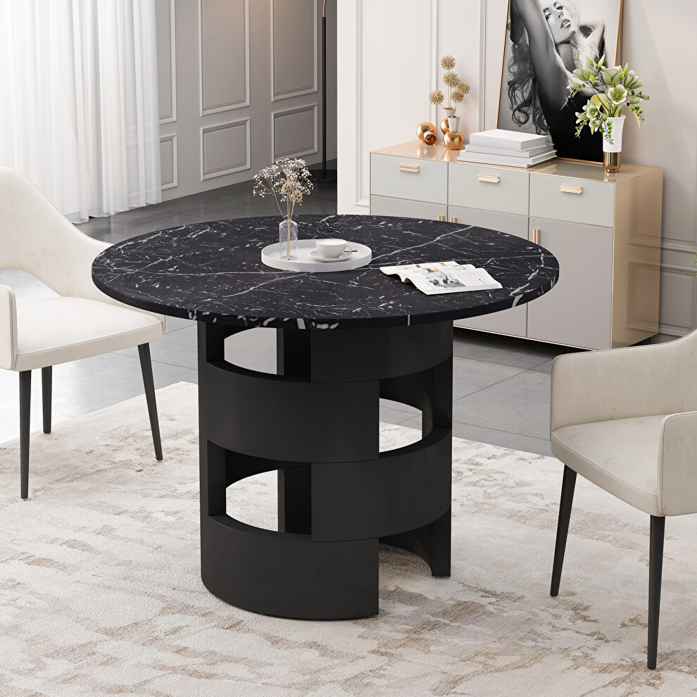 Modern round dining table with printed black marble top by La Spezia