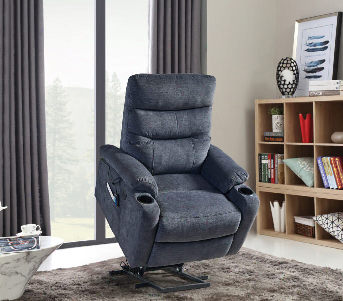 Dark gray fabric electric power lift recliner chair with massage and usb charge ports by La Spezia