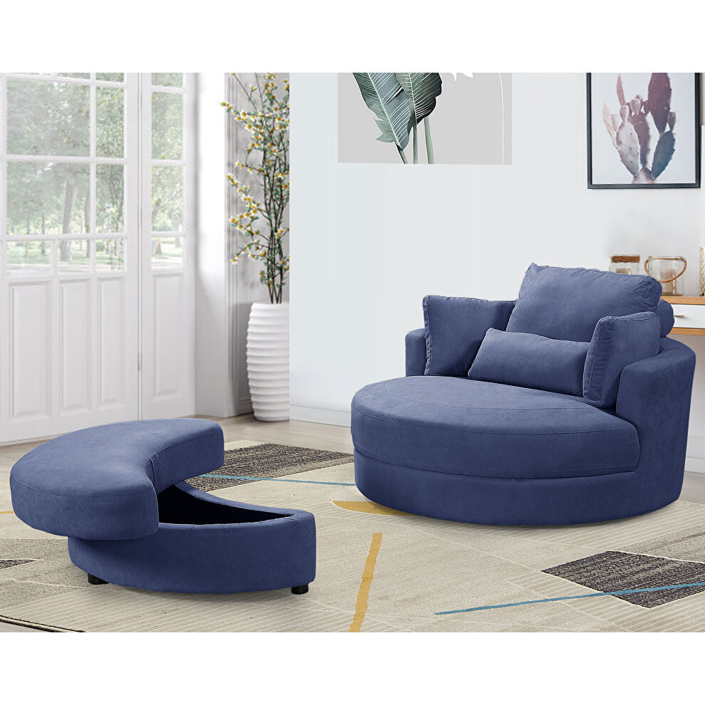 Swivel accent barrel modern blue sofa lounge club big round chair with storage ottoman by La Spezia