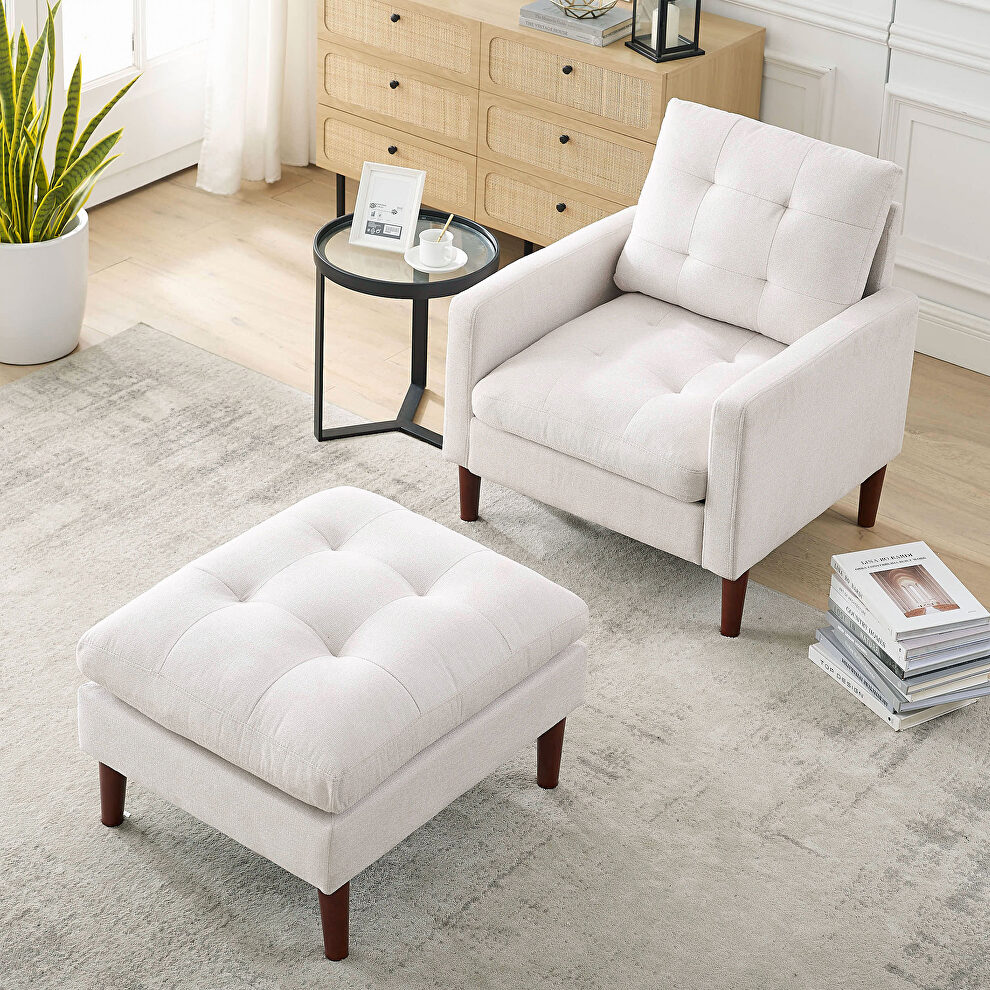 Modern beige fabric tufted chair with ottoman by La Spezia