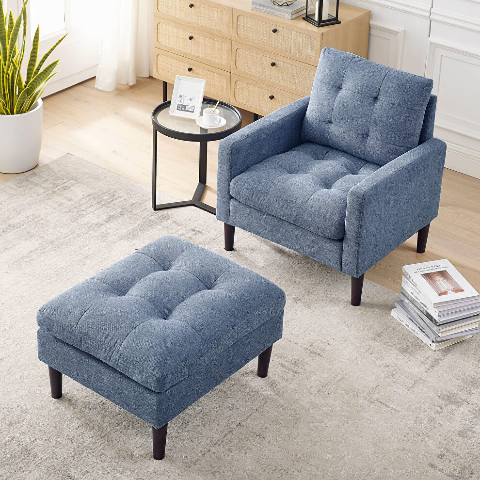 Modern blue fabric tufted chair with ottoman by La Spezia