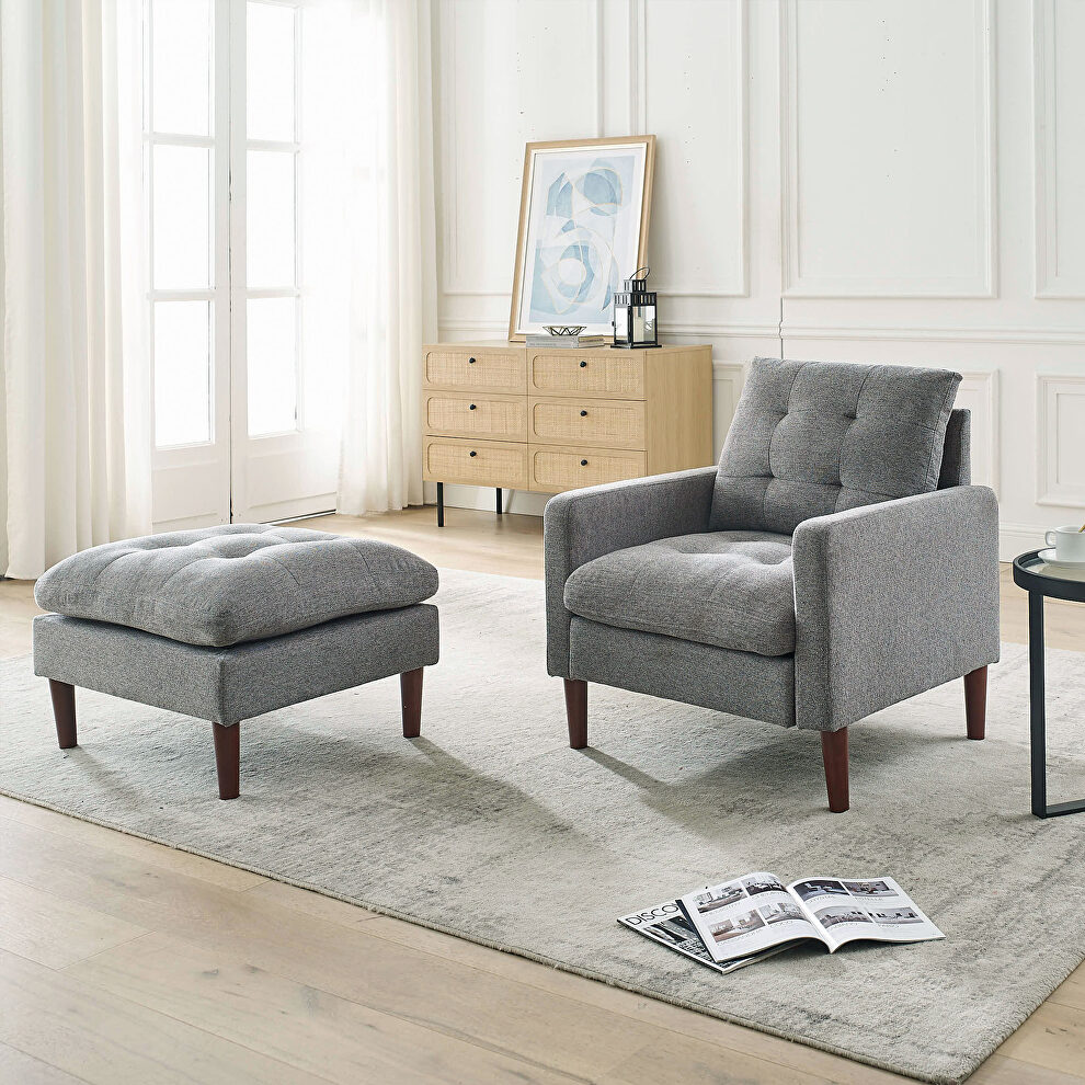 Modern gray fabric tufted chair with ottoman by La Spezia