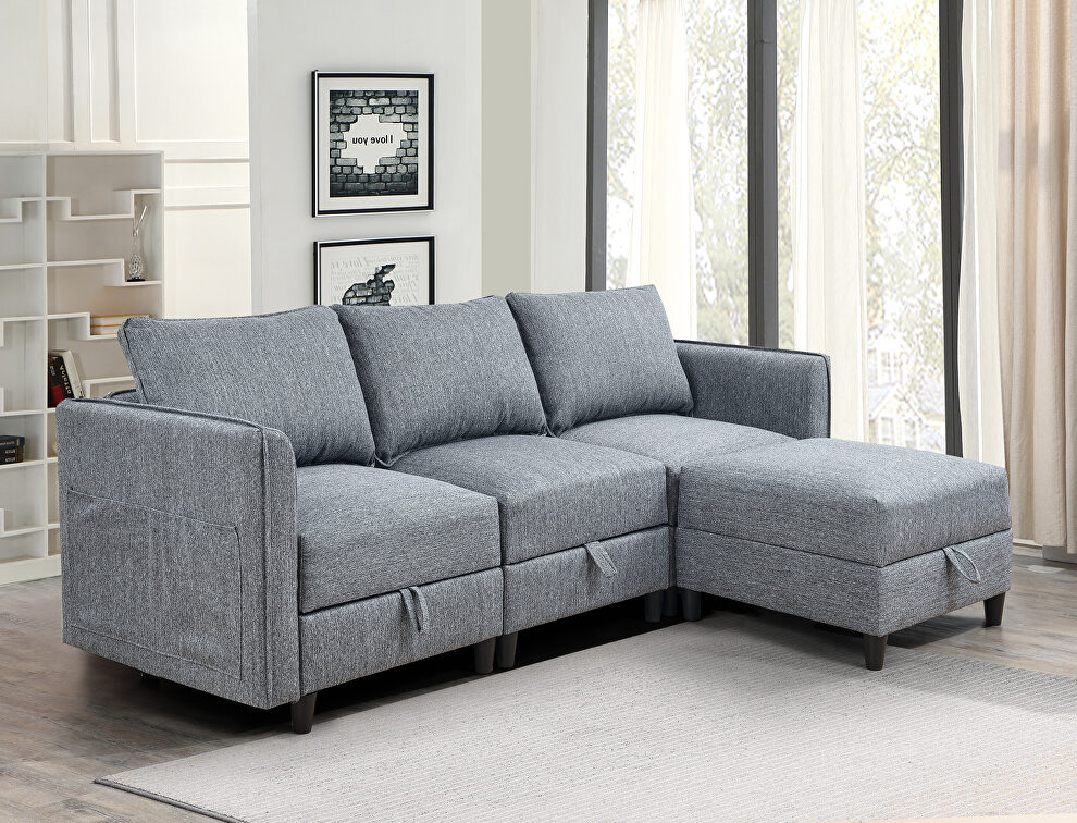 Gray fabric modular l-shaped convertible sofa with reversible chaise by La Spezia