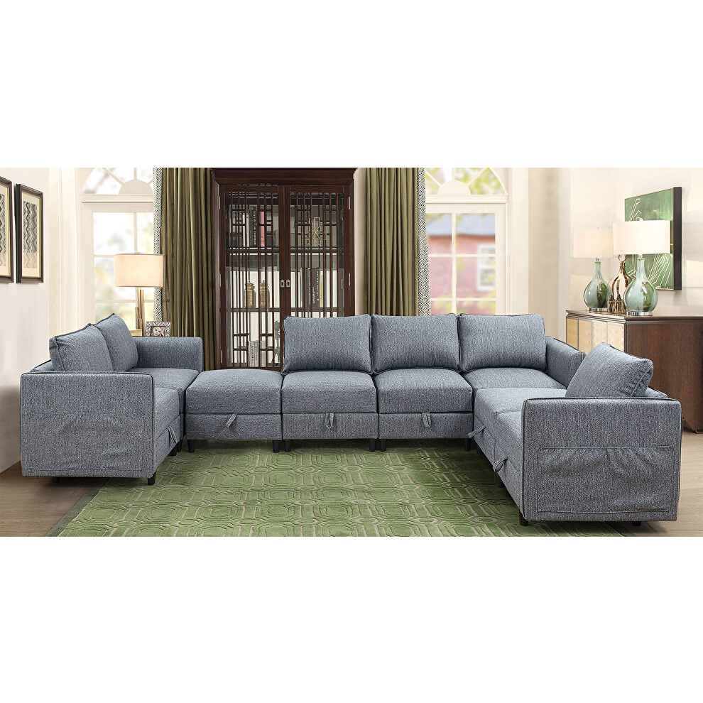 Gray fabric modular l-shaped convertible sofa with reversible chaise and ottomans by La Spezia