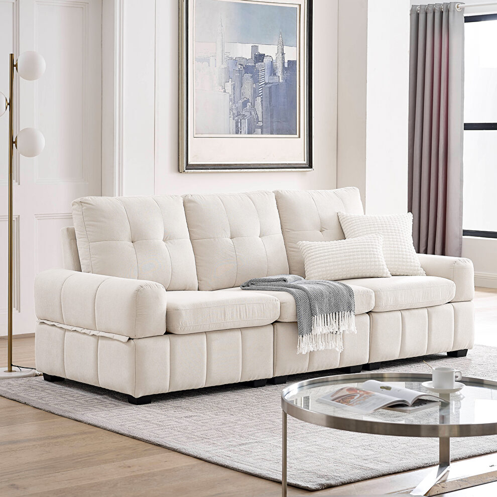 Beige fabric modern tufted sofa with storage space by La Spezia
