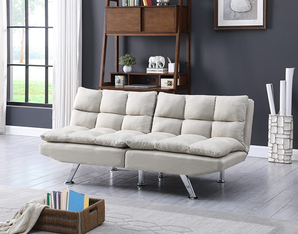 Beige fabric relax futon sofa bed with metal chrome legs by La Spezia