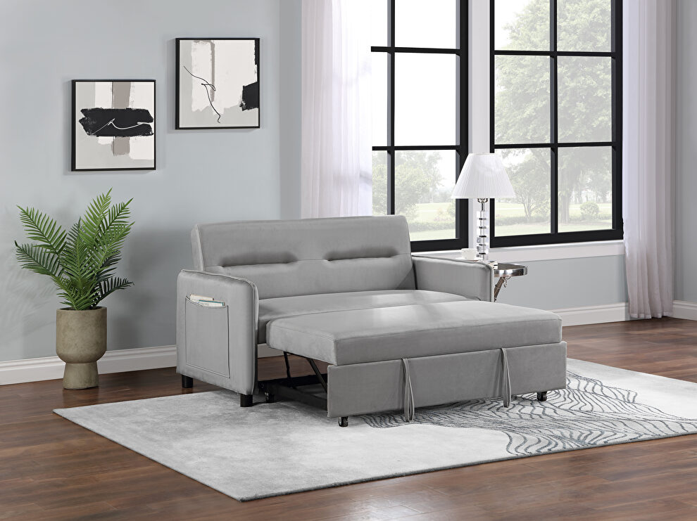 Gray microfiber upholstery sofa 2-seat sofa bed with 2 pillow by La Spezia