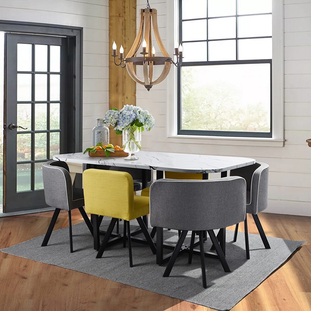 7-piece dining set: marble table top and 6 chairs by La Spezia